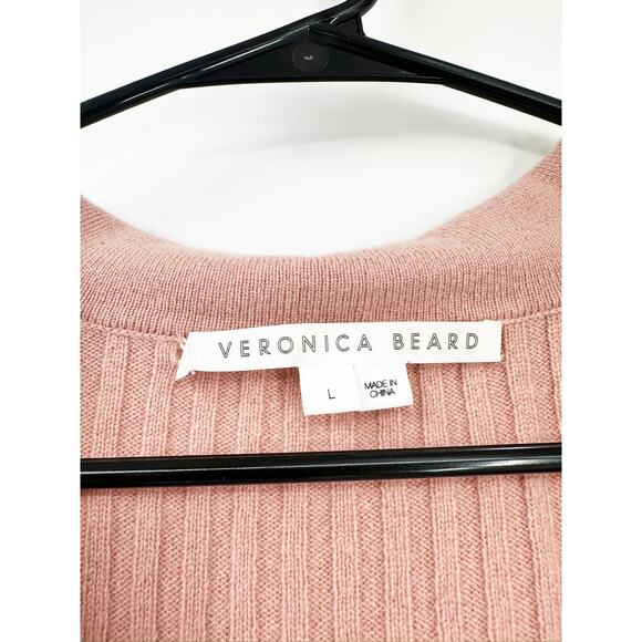 Veronica Beard Lazana Pink Polo Collared Ribbed Cashmere Cardigan Sweater Large - Picture 4 of 5